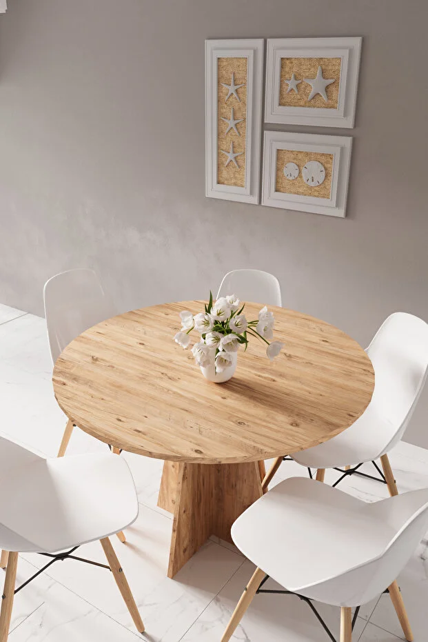 Modern Yuvarlak 100cm Yemek Masası-mutfak Masası Atlantik Çam SANDALYELER TEMSİLİDİR